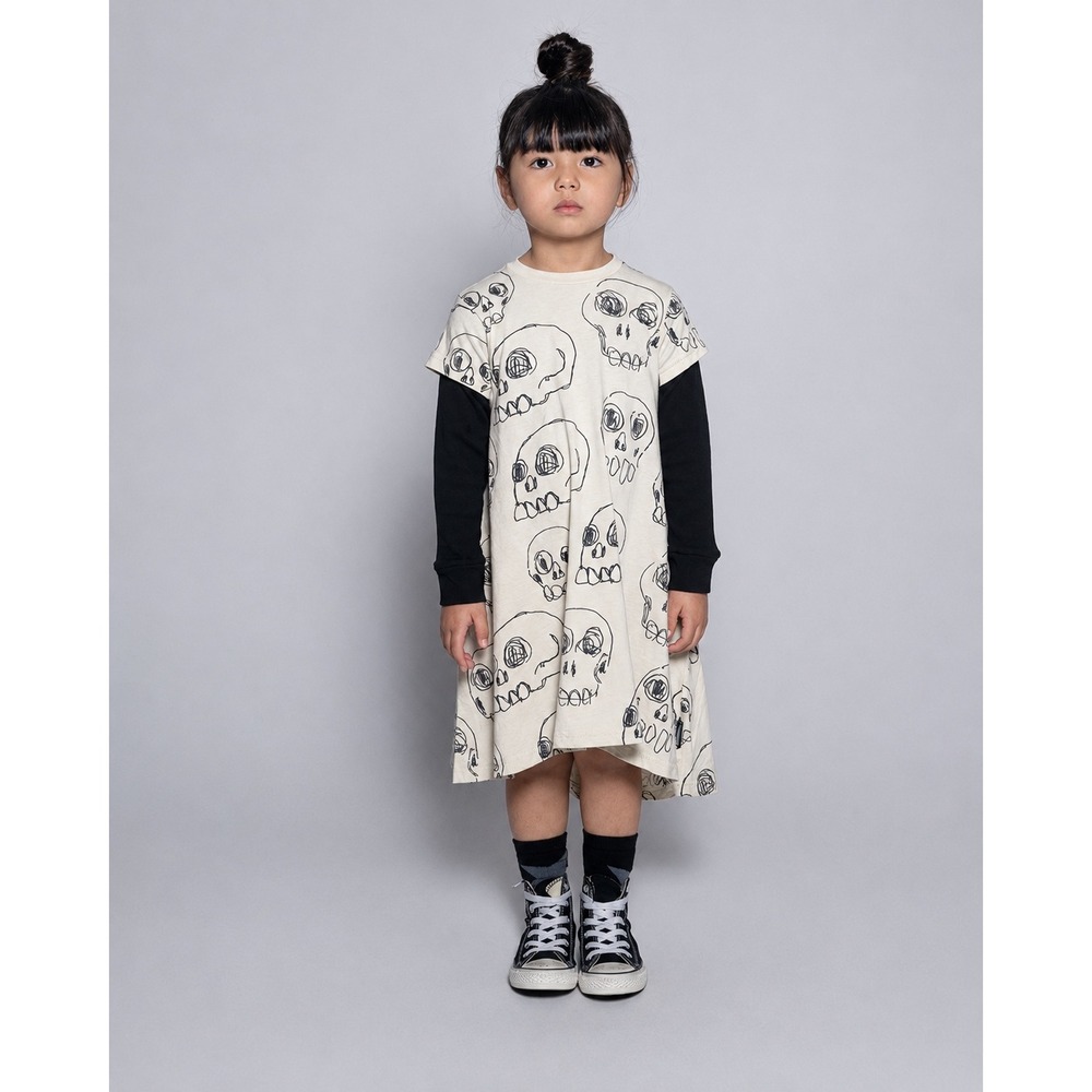NUNUNU Scribbled Skulls 360 Dress Ivory Cream Girls 10-11 Kindergoth Grunge
